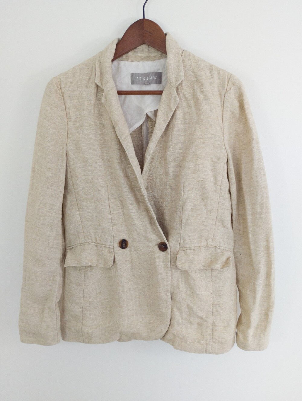 Jigsaw Textured Linen Double Breasted Blazer Size 6